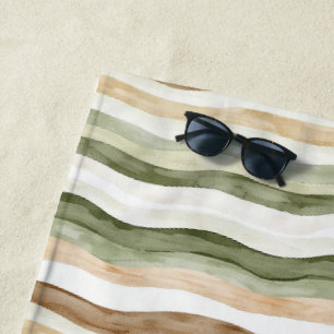 Serviette De Plage Rayures Vert Crème Marron