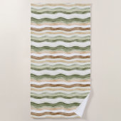 Serviette De Plage Rayures Vert Crème Marron (Devant)