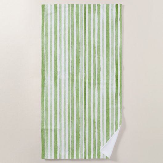 Serviette De Plage Rayures Vertes Blanches (Devant)