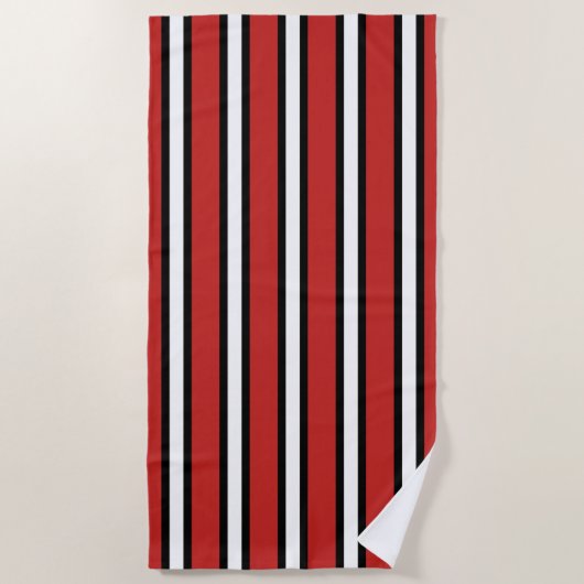 Serviette De Plage Rayures verticales noires rouges et blanches (Devant)