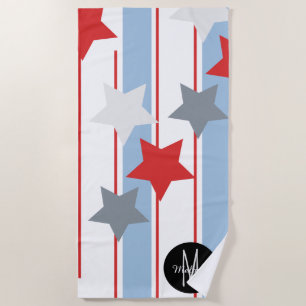 Serviette De Plage Rayures verticales patriotiques d'été et étoiles