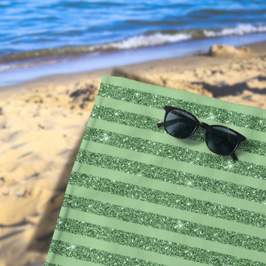 Serviette De Plage Rayures verticales simples en vert forêt pailleté
