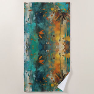 Serviette De Plage Récolte d'automne Turquoise rouille or Abstrait