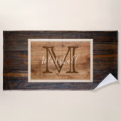 Serviette De Plage Rectangle de monogramme en bois rustique (Devant)