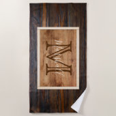 Serviette De Plage Rectangle de monogramme en bois rustique (Devant)