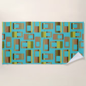 Serviette De Plage Rectangles à bandes turquoise (Devant)