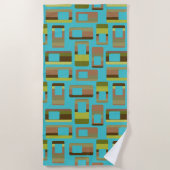 Serviette De Plage Rectangles à bandes turquoise (Devant)