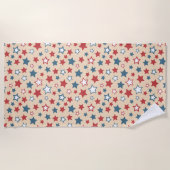 Serviette De Plage Red and Blue Stars, 4th of July, Beige Background (Devant)
