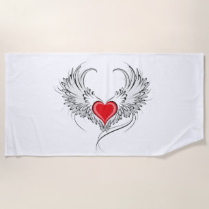 Serviette De Plage Red Angel Coeur avec ailes