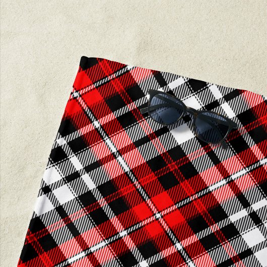 Serviette De Plage Red Black White Plaid Tartan Pattern Design 