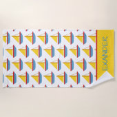 Serviette De Plage Red Blue and Yellow Toy Sailboat Personalized (Devant)