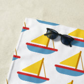 Serviette De Plage Red Blue and Yellow Toy Sailboat Personalized (En situation)