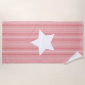 Serviette De Plage Red Cabana Stripes & White Star - Nautique (Devant)