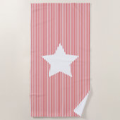 Serviette De Plage Red Cabana Stripes & White Star - Nautique (Devant)