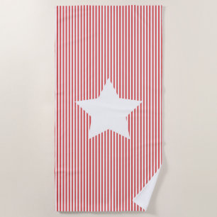 Serviette De Plage Red Cabana Stripes & White Star - Nautique