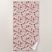 Serviette De Plage Red Cream Leopard Animal Print (Devant)
