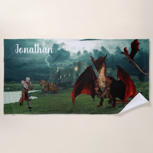 Serviette De Plage Red Dragon vs Knight Castle Imaginaire Personnalis (Devant)