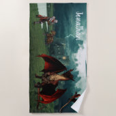 Serviette De Plage Red Dragon vs Knight Castle Imaginaire Personnalis (Devant)