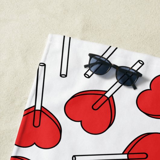 Serviette De Plage Red Lollipops, Heart Lollipops, Lollipop Pattern (En situation)
