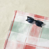 Serviette De Plage Red Mint Peppermint Mocha Plaid Stripes Christmas (En situation)