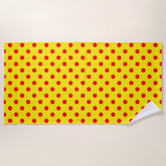 Serviette De Plage Red On Yellow Polka Dots Pattern Design  (Devant)