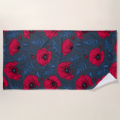 Serviette De Plage Red poppies and ladybugs on dark blue (Devant)