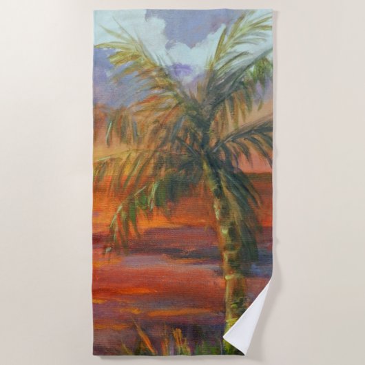 Serviette de plage Red Sunset Palm Tree (Devant)