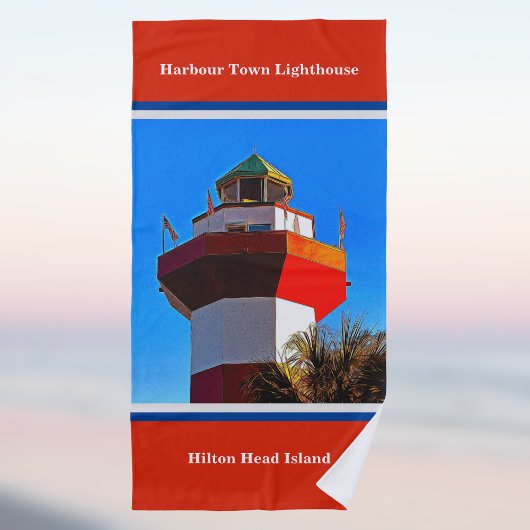 Serviette De Plage Red Trimmed Hilton Head Harbour Town Lighthouse