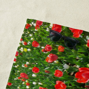 Serviette De Plage Red Tulip Flower Field Nature Photographie