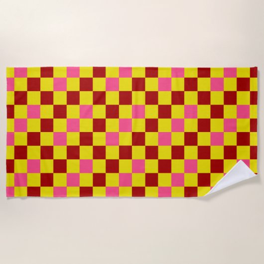 Serviette De Plage Red Yellow Pink Checkered Pattern Design (Devant)