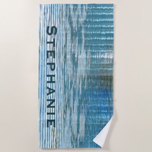 Serviette De Plage Réflexion Abstraite avec nom bleu (Devant)