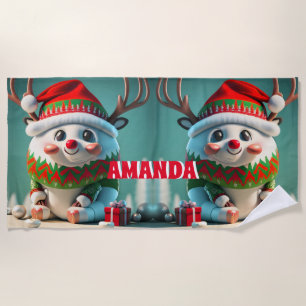 Serviette De Plage Reindeer Joyeux Noël Personnalisé Enfants