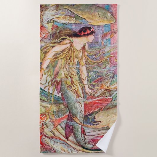 Serviette De Plage Reine de sirène des poissons (Devant)