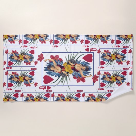 Serviette De Plage Reine des coeurs et des fleurs (Devant)