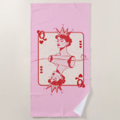 Serviette De Plage Reine des Coeurs rouge et rose (Devant)