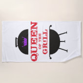 Serviette De Plage Reine Du Grill, Rouge Couronne Violet (Devant)