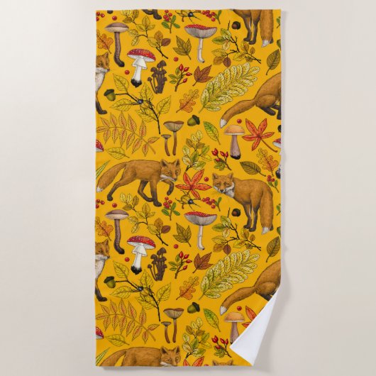 Serviette De Plage Renard d'automne sur orange (Devant)