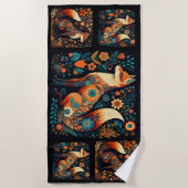 Serviette De Plage Renards d'art populaire (Devant)