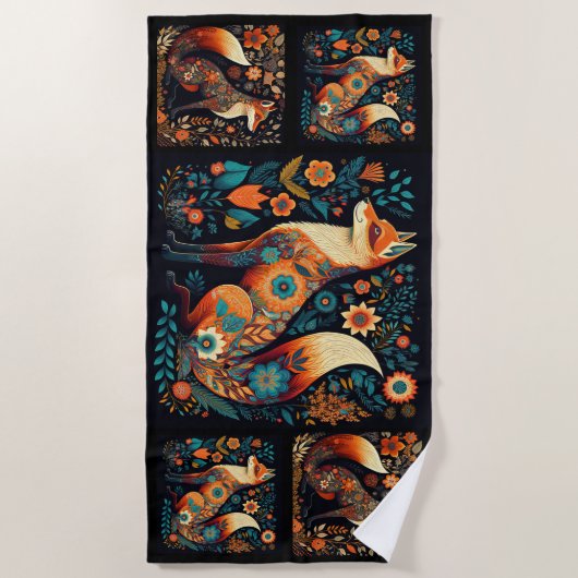 Serviette De Plage Renards d'art populaire (Devant)