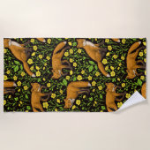 Serviette De Plage Renards et papillons sur le noir (Devant)