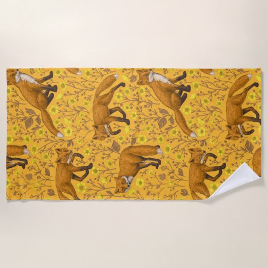 Serviette De Plage Renards et papillons sur orange (Devant)