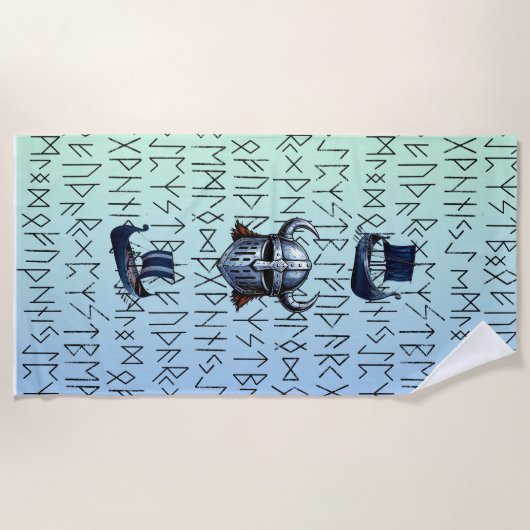 Serviette De Plage Repeating Viking Ships and Helmet Design over Rune (Devant)
