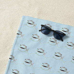 Serviette De Plage requin aquarelle souriant gris vert océan animal