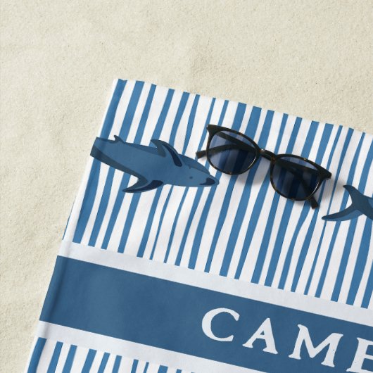 Serviette De Plage Requin blanc personnalisé Enfants rayés (En situation)