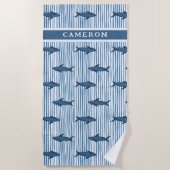 Serviette De Plage Requin blanc personnalisé Enfants rayés (Devant)