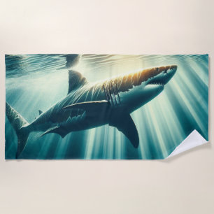 Serviette De Plage Requin dans la mer bleue profonde & lumière du sol