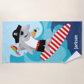 Serviette De Plage Requin de surf Pirate Perroquet (Devant)