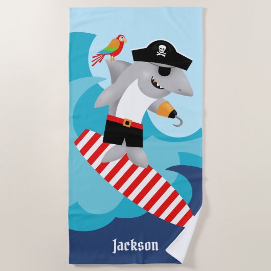 Serviette De Plage Requin de surf Pirate Perroquet (Devant)