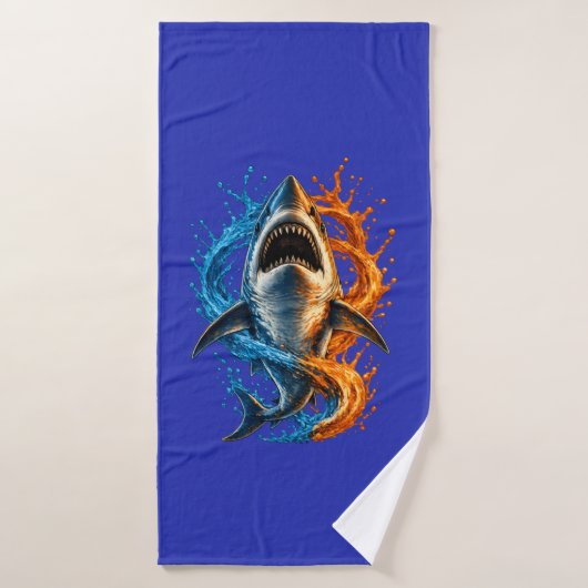Serviette de plage Requin Féroce – Océan Bleu & Or (Serviette de bain)