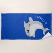 Serviette De Plage Requin gris souriant avec nom (Devant)